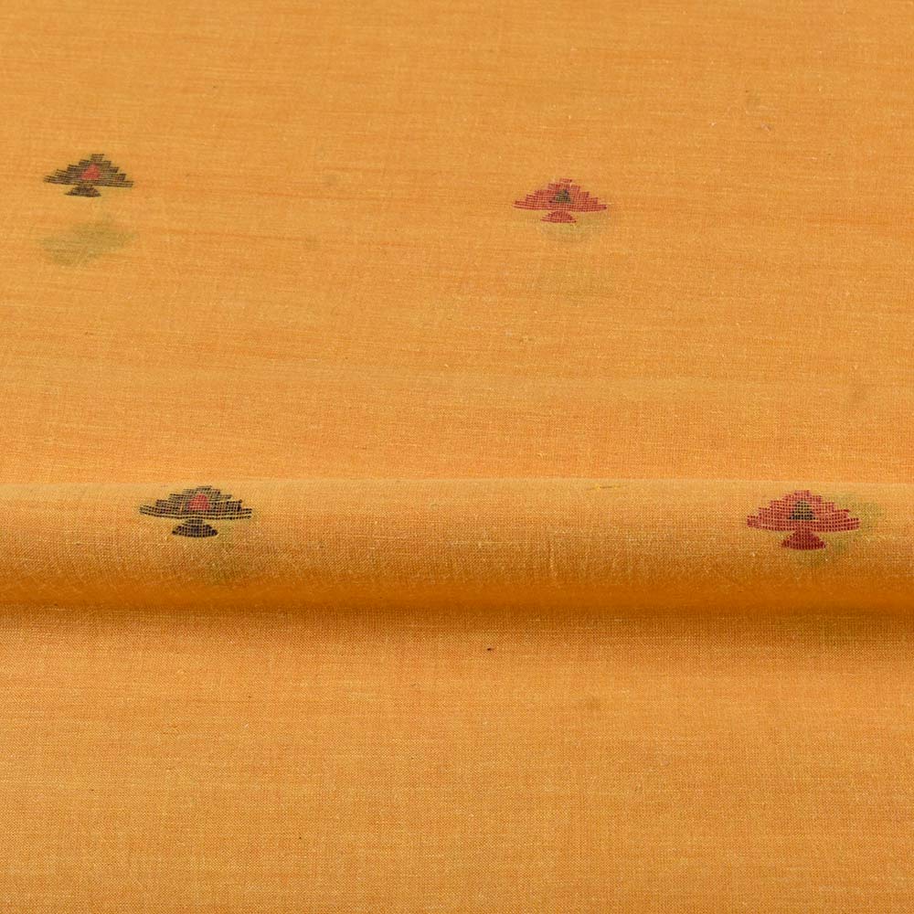 GEOMETRIC ORANGE JAMDANI PURE COTTON 62 GSM HANDWOVEN FABRIC