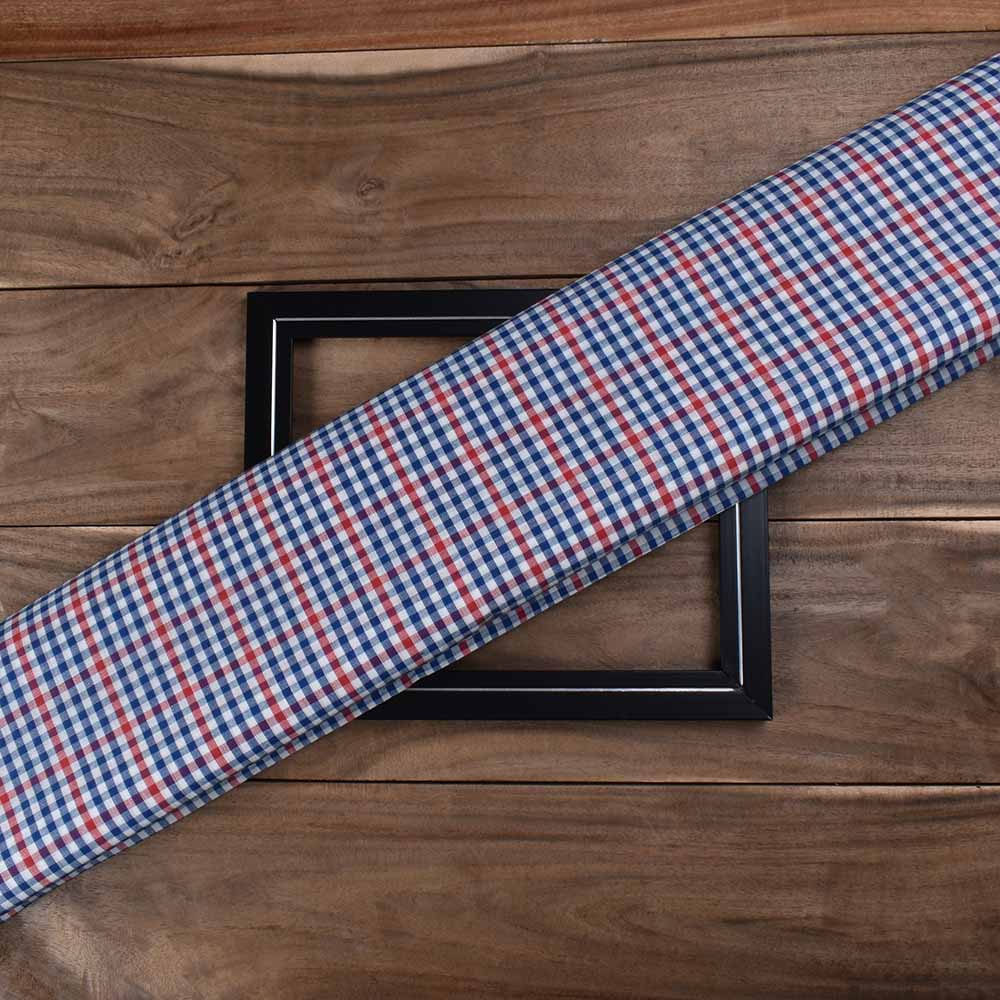 Check White Blue And Red Pure Cotton 92 GSM Handwoven Fabric