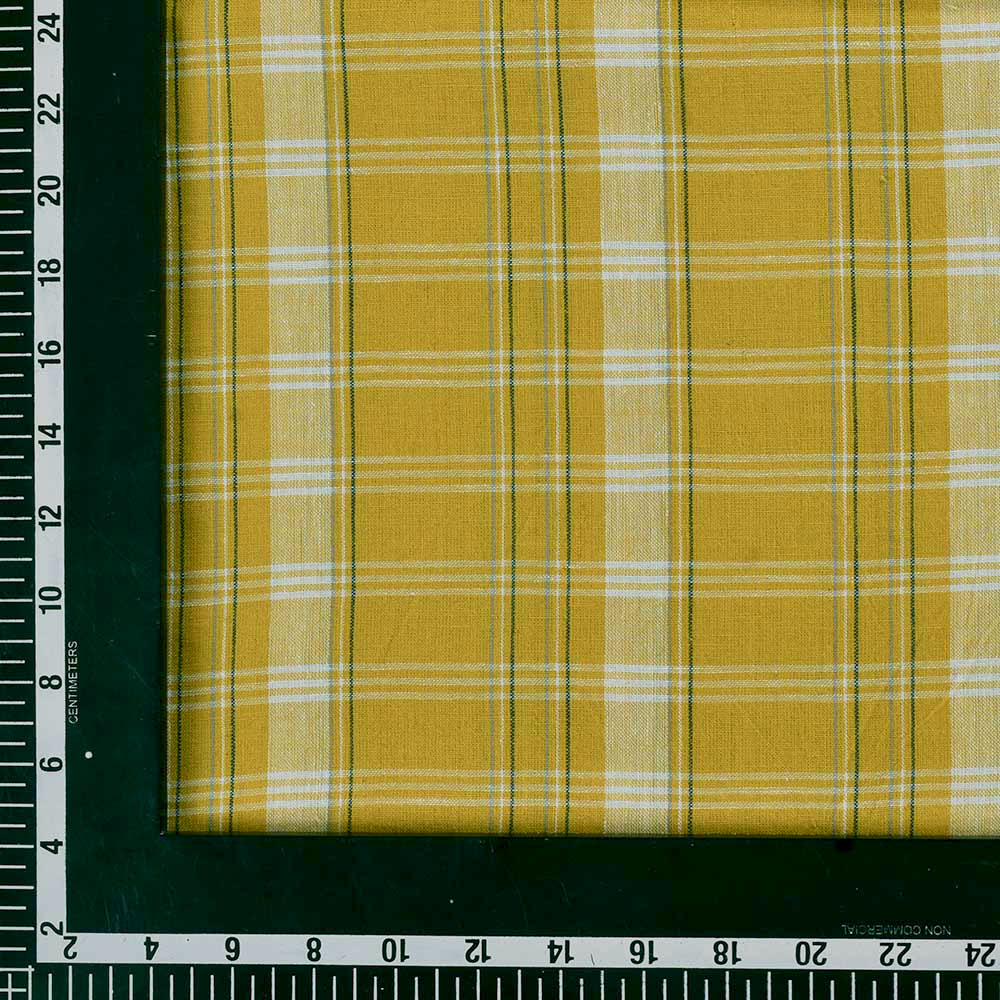 CHECK YELLOW PURE COTTON 96 GSM HANDWOVEN FABRIC