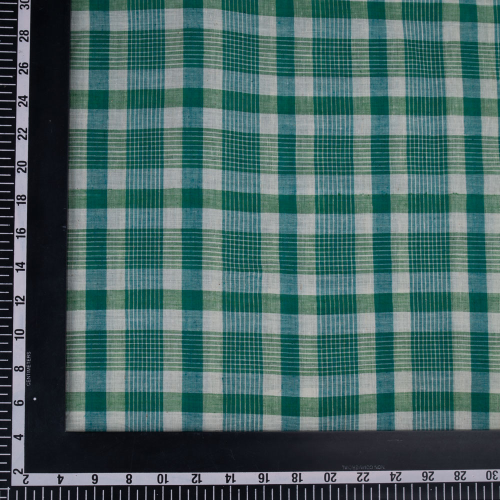 CHECK GREEN PURE COTTON 65 GSM HANDWOVEN FABRIC