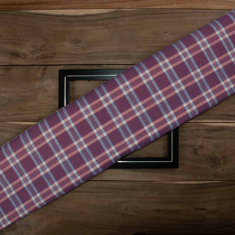 Check Blue Pink White Pure Cotton 95 GSM Handwoven Fabric