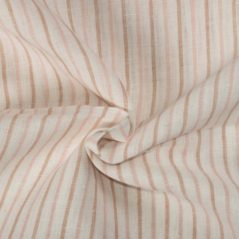 Stripe White Pink Brown Linen 190 GSM Handwoven Fabric
