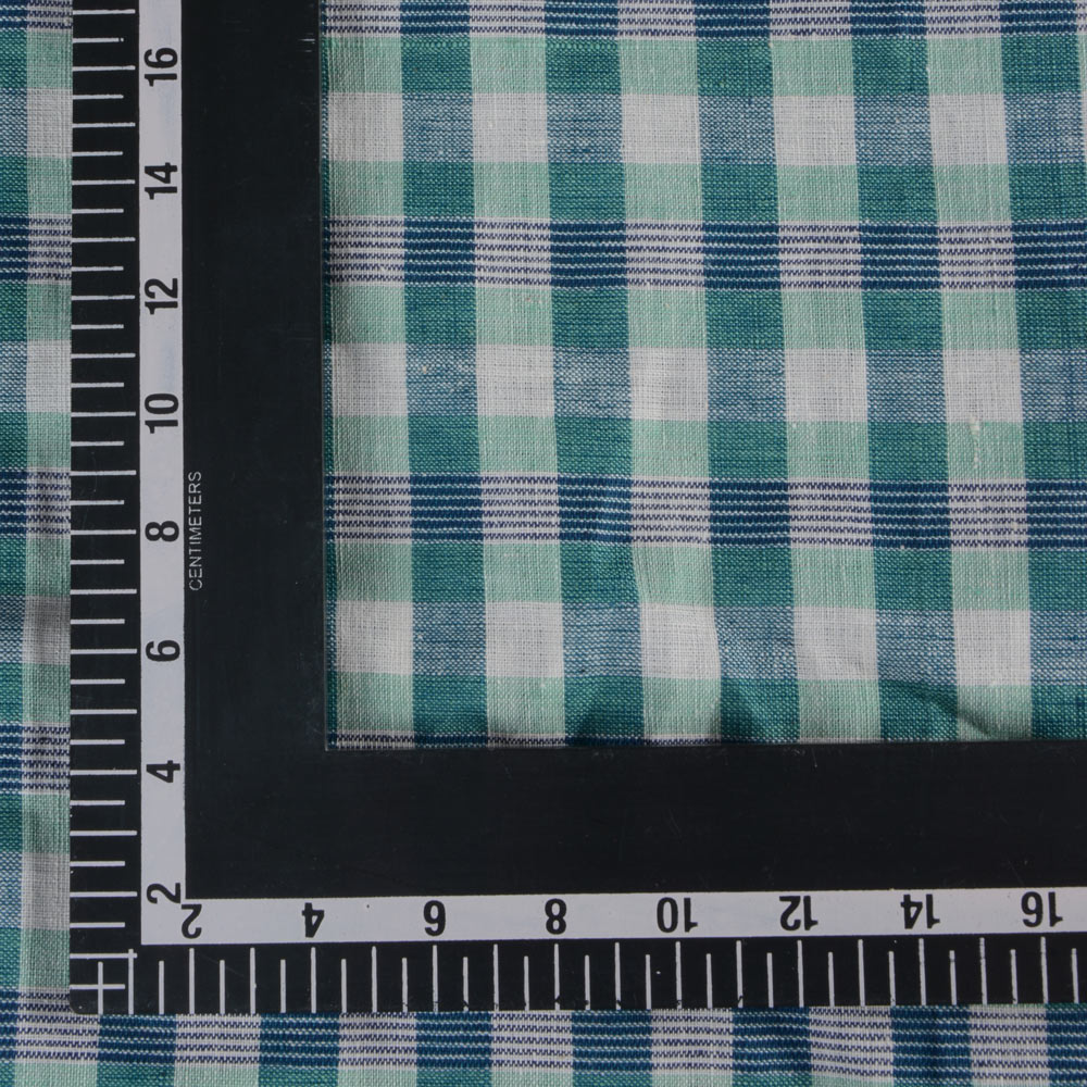CHECK TEAL & GREEN PURE KHADI FABRIC - 108 GSM HANDSPUN & HANDWOVEN