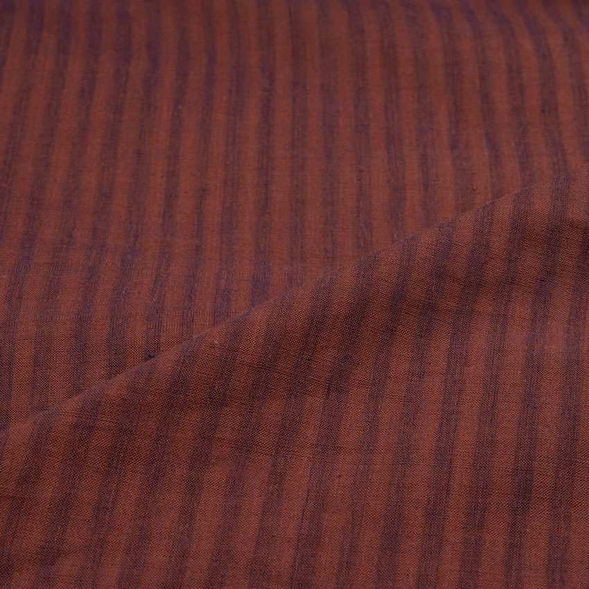 STRIPE BROWN PURE COTTON 88 GSM HANDWOVEN FABRIC