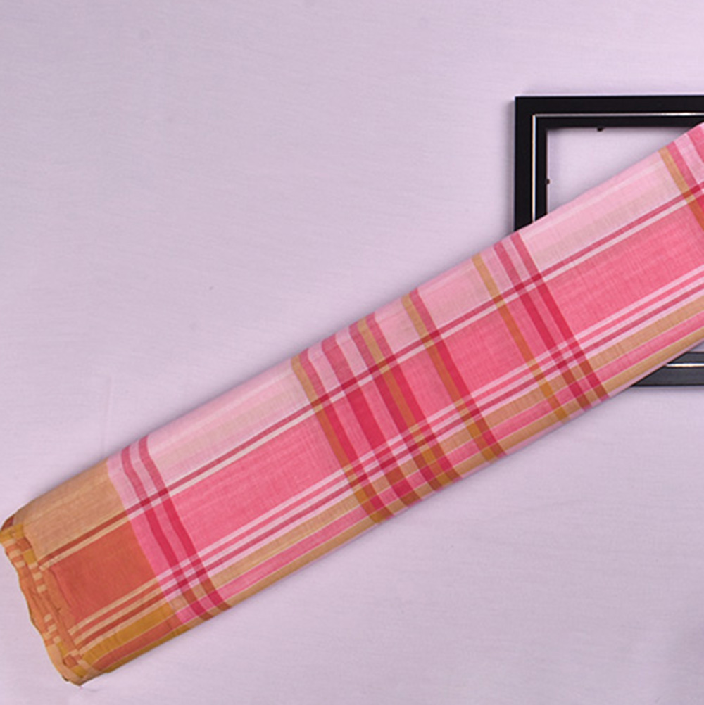 Check Multicolor Pure Cotton 70 GSM Handwoven Fabric 598