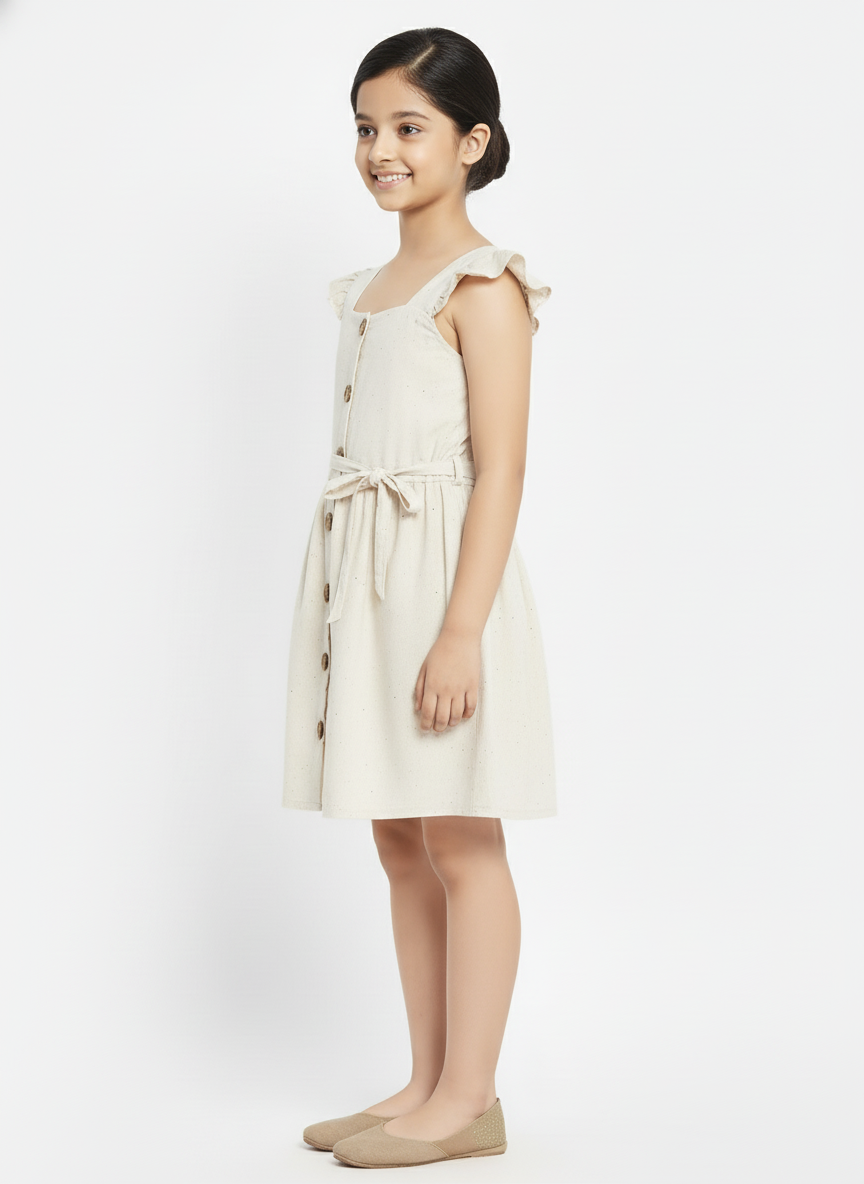 Ruffled Sleeve Kid's Dress with Waist Tie