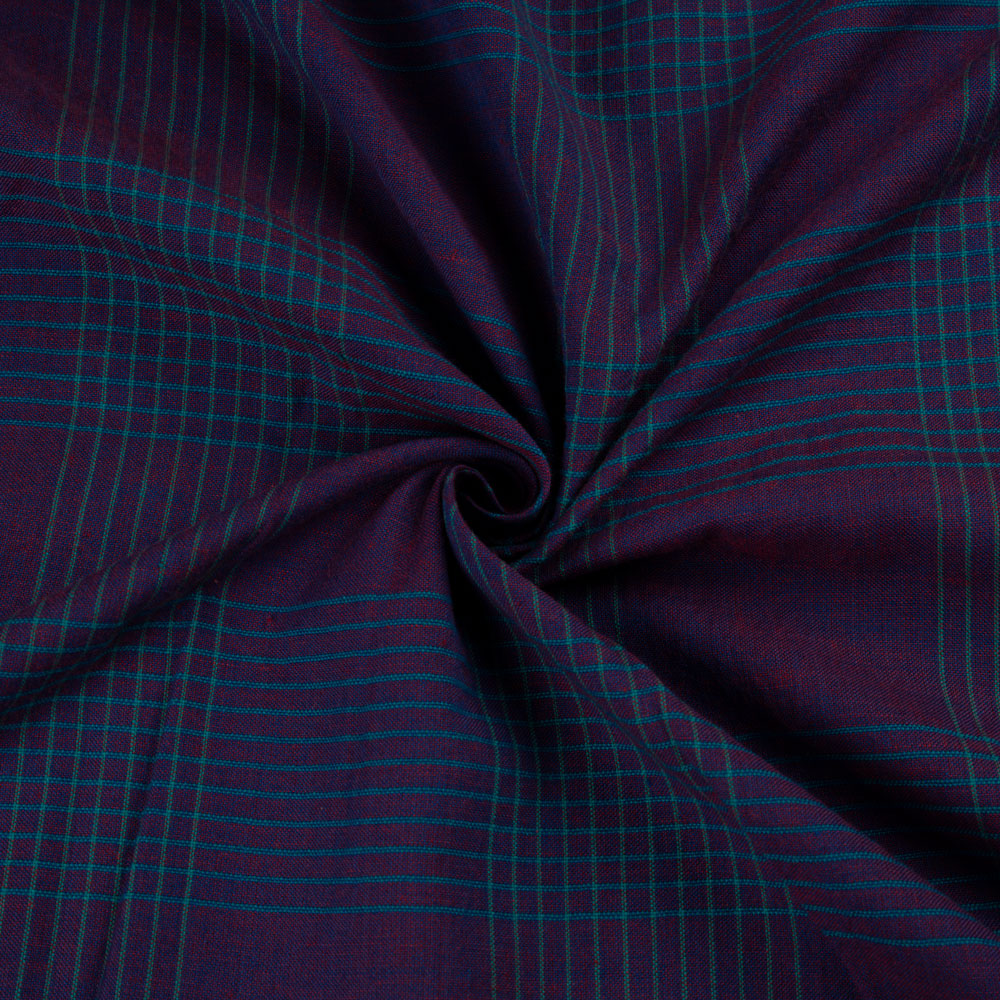 Check Purple Pure Cotton 86 GSM Handwoven Fabric