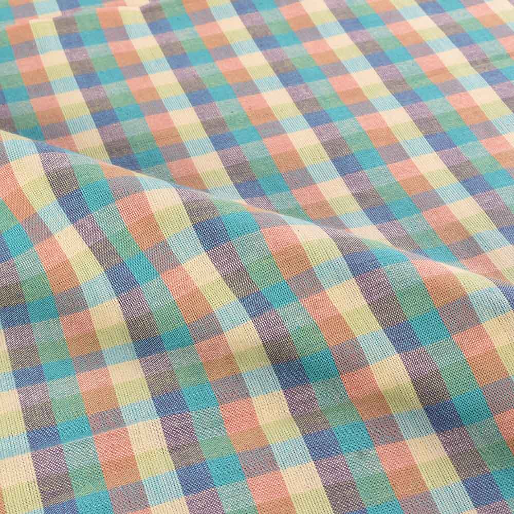 CHECK MULTICOLOUR PURE COTTON 100 GSM HANDWOVEN FABRIC 464