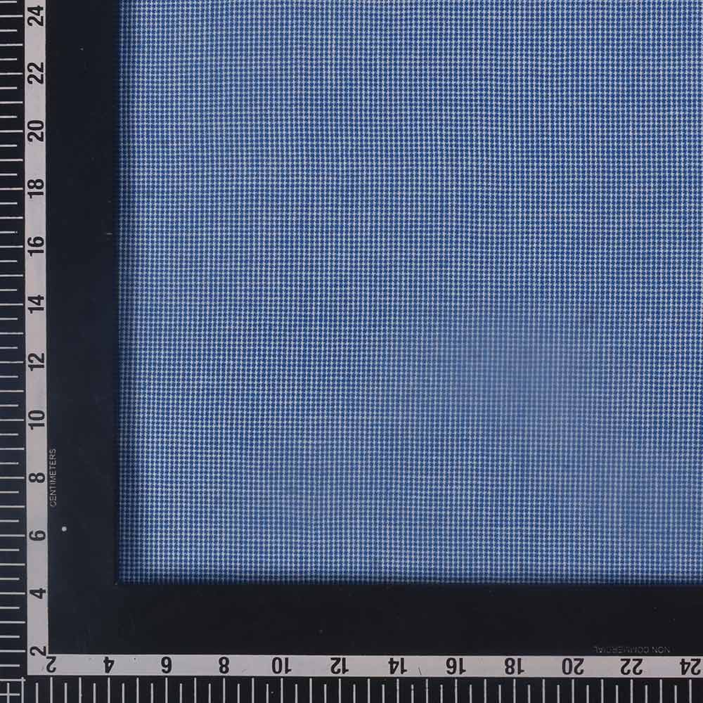 CHECK HOUNDSTOOTH BLUE & WHITE PURE COTTON 100 GSM HANDWOVEN FABRIC