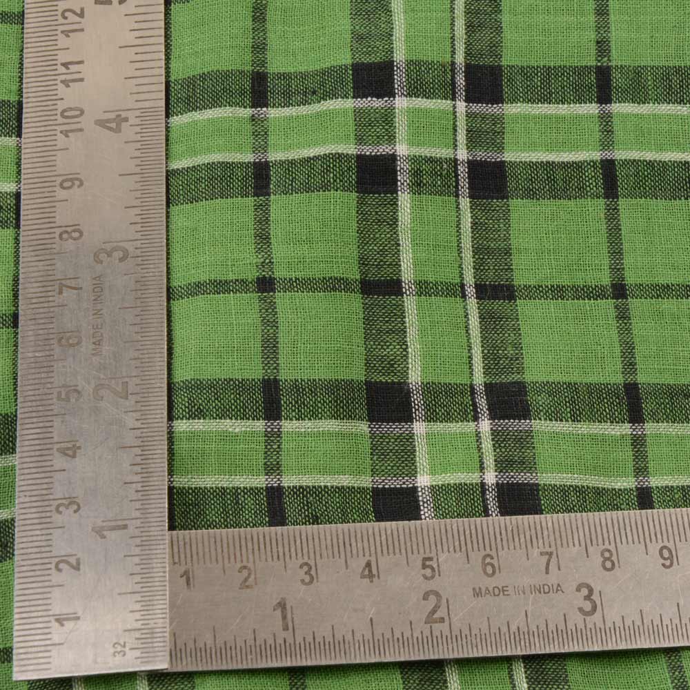 CHECK GREEN & BLACK PURE COTTON 93 GSM HANDWOVEN FABRIC