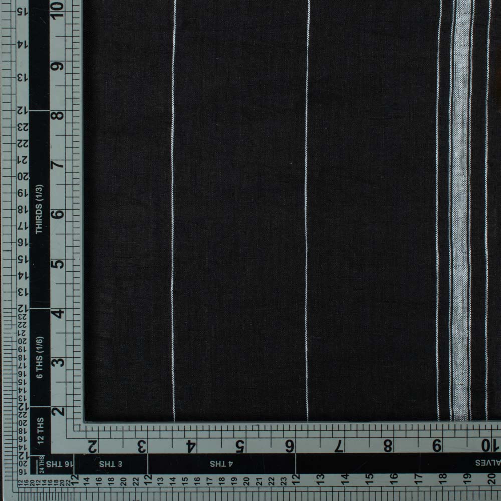 STRIPE BLACK PURE LINEN 121 GSM HANDWOVEN FABRIC