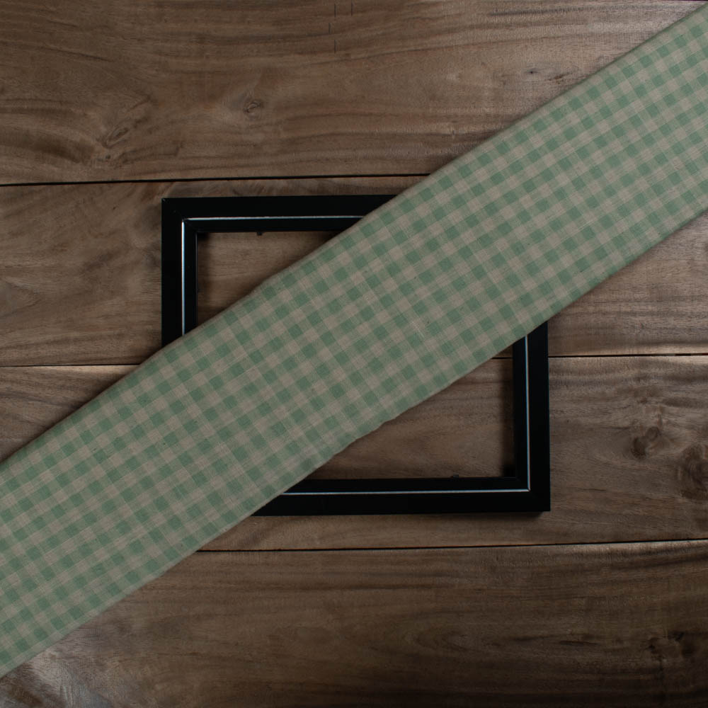 Check Beige and Green Natural Dye Pure Khadi 200 GSM Handwoven Fabric
