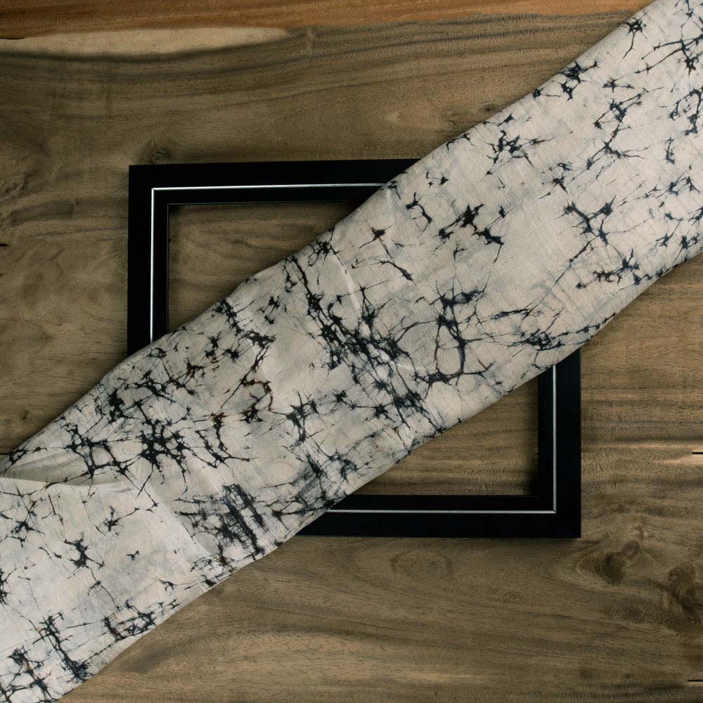 Abstract Black White Batik Mulberry Silk 