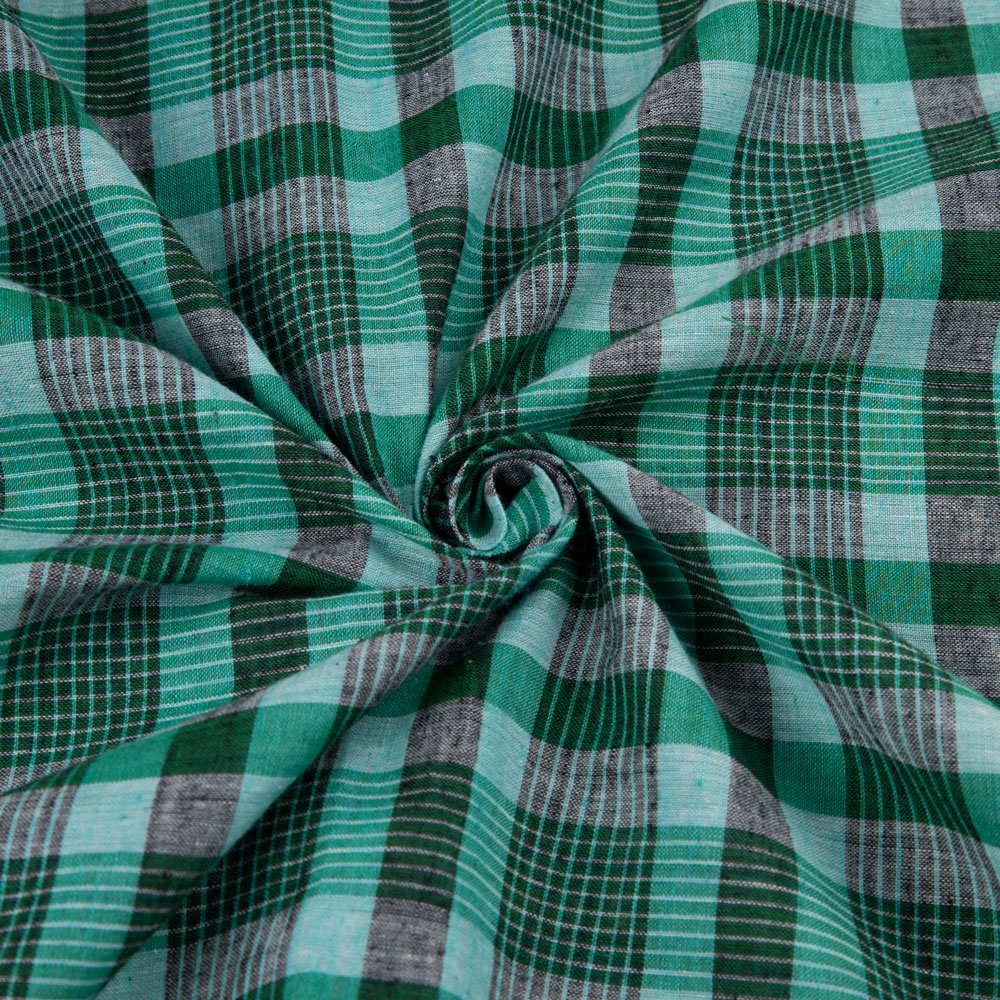 Check Green Pure Cotton 66 GSM Handwoven Fabric 240