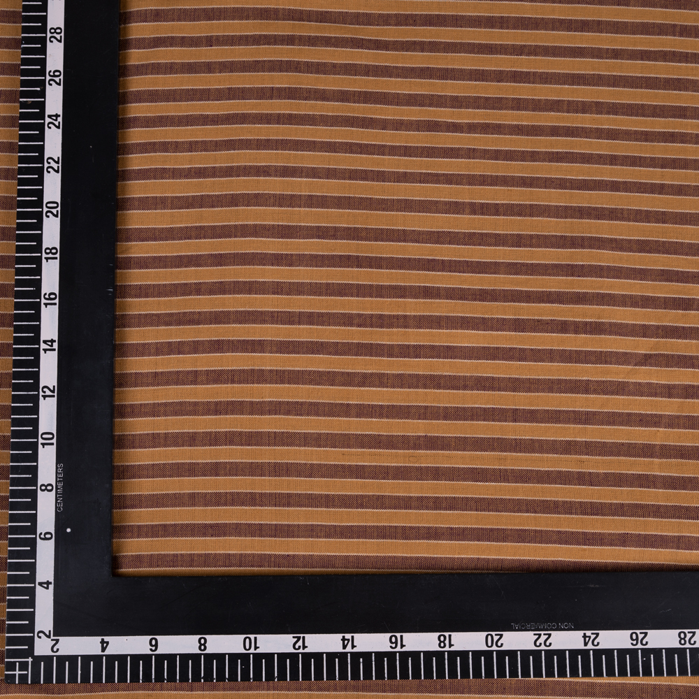 STRIPE MUSTARD YELLOW & BROWN PURE COTTON 83 GSM HANDWOVEN FABRIC 70