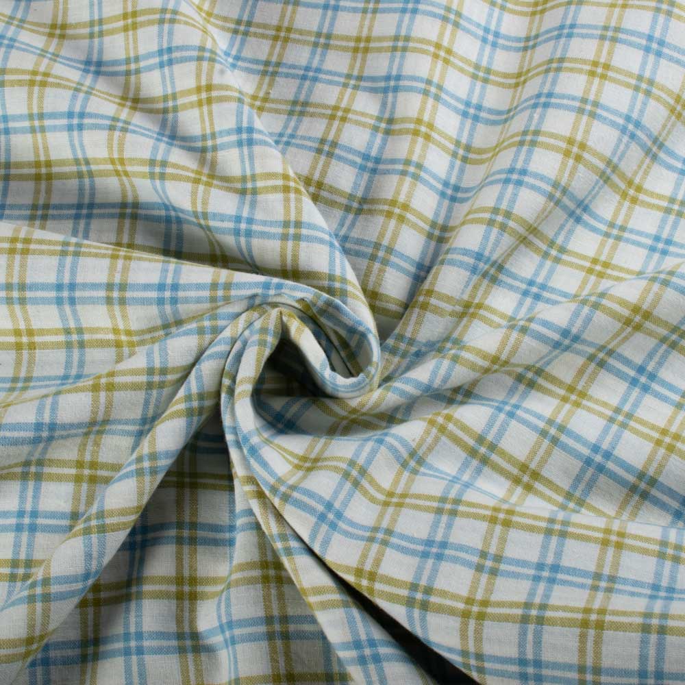 Check White Blue Brown 95 GSM Pure Cotton Handwoven Fabric