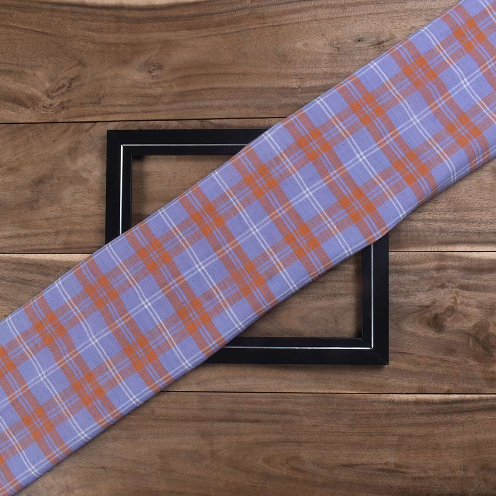 Check Orange & Purple Pure Cotton 94 GSM Handwoven Fabric
