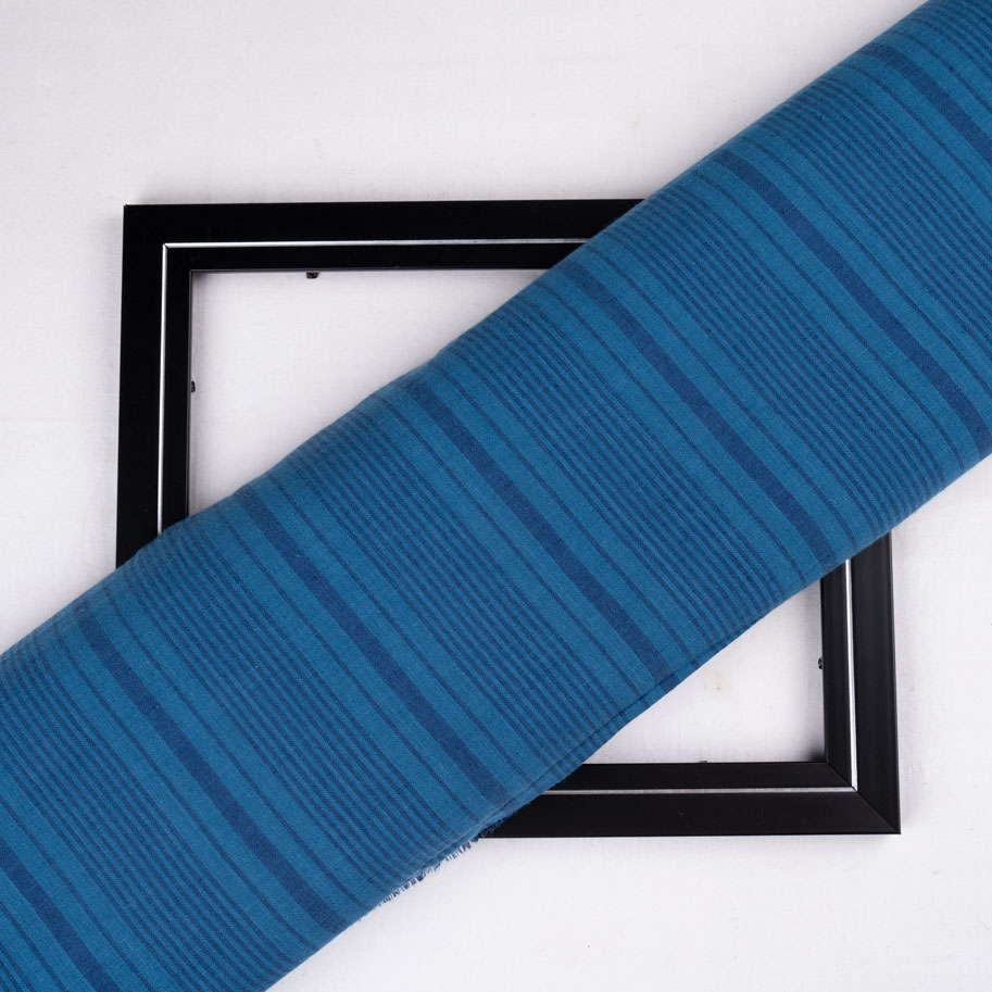 Stripe Prussian Blue Pure Cotton 105 GSM Handwoven Fabric