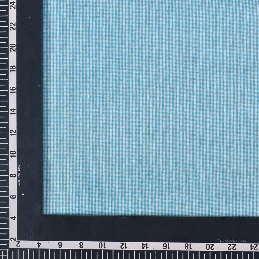 CHECK LIGHT BLUE PURE COTTON 77 GSM HANDWOVEN FABRIC