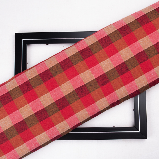 Check Multicolor Pure Cotton 76 GSM Handwoven Fabric