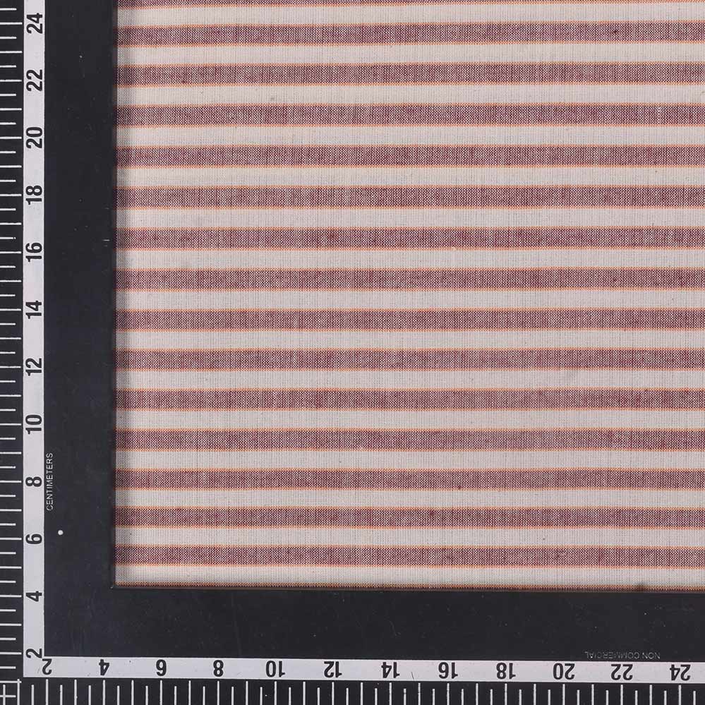 STRIPE BROWN & CREAM PURE COTTON 100 GSM HANDWOVEN FABRIC