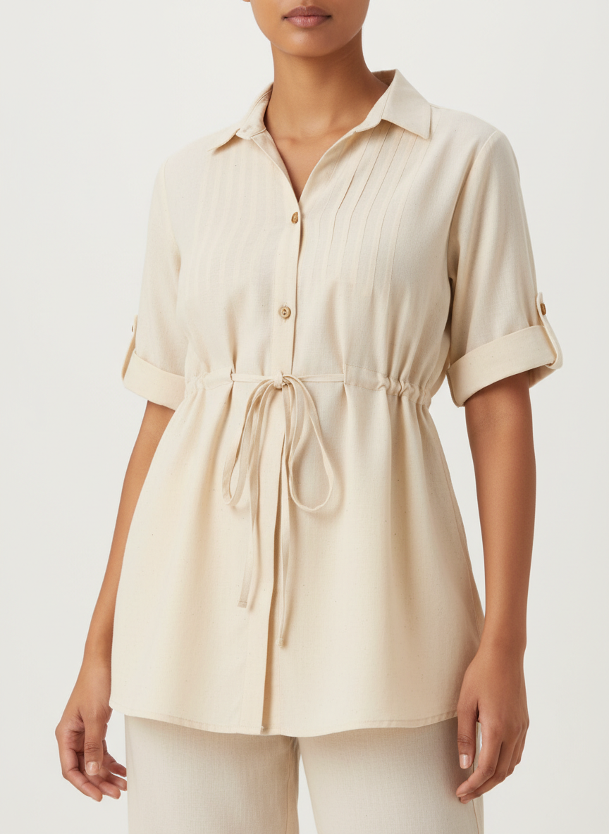 Waist Tied Shirt Top With Half Sleeves