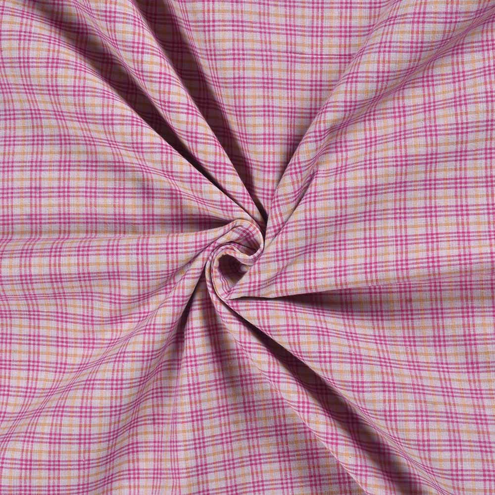 Check Pink & Yellow Pure Cotton 69 GSM Handwoven Fabric