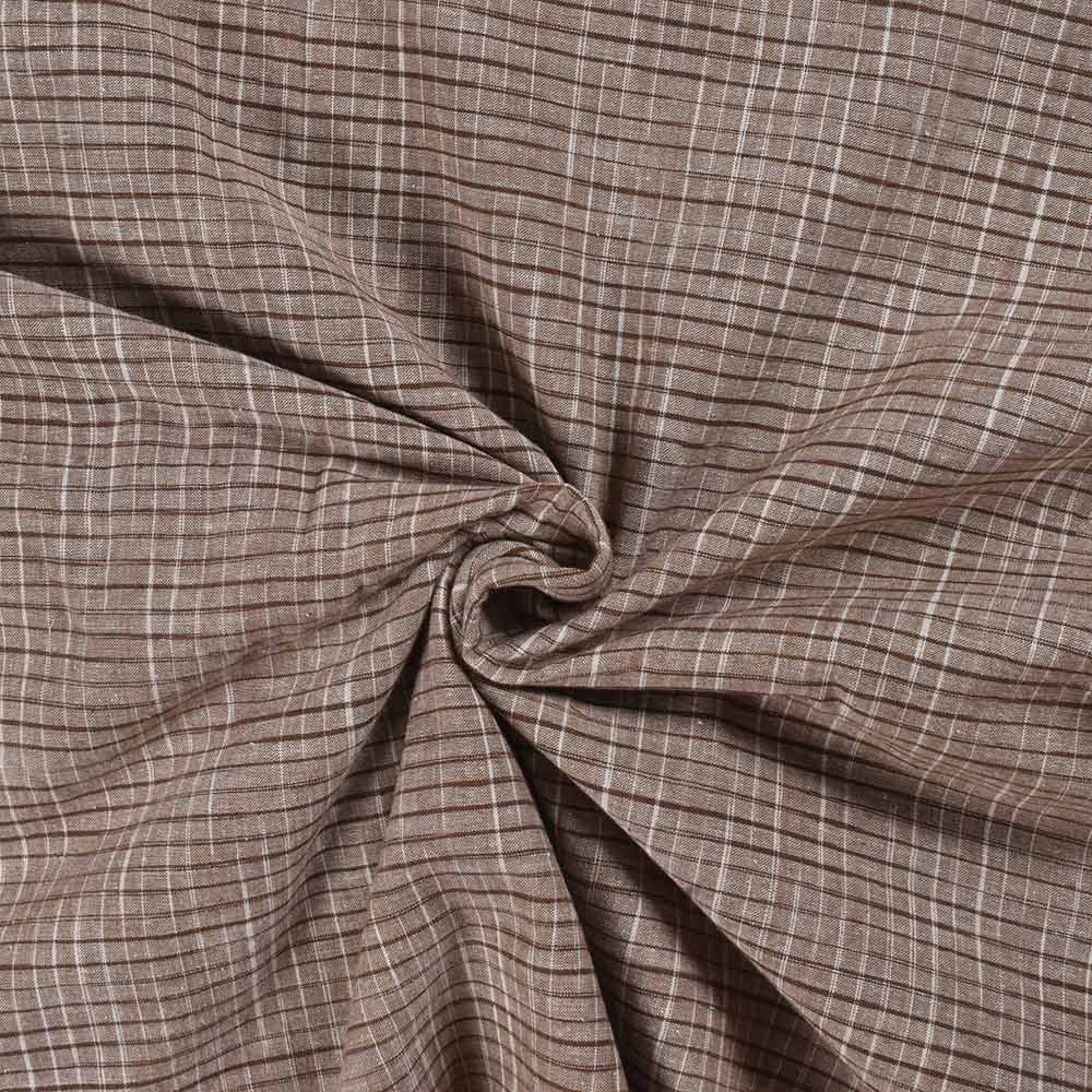 Check Brown & White Khadi Cotton 98 GSM Handwoven Fabric