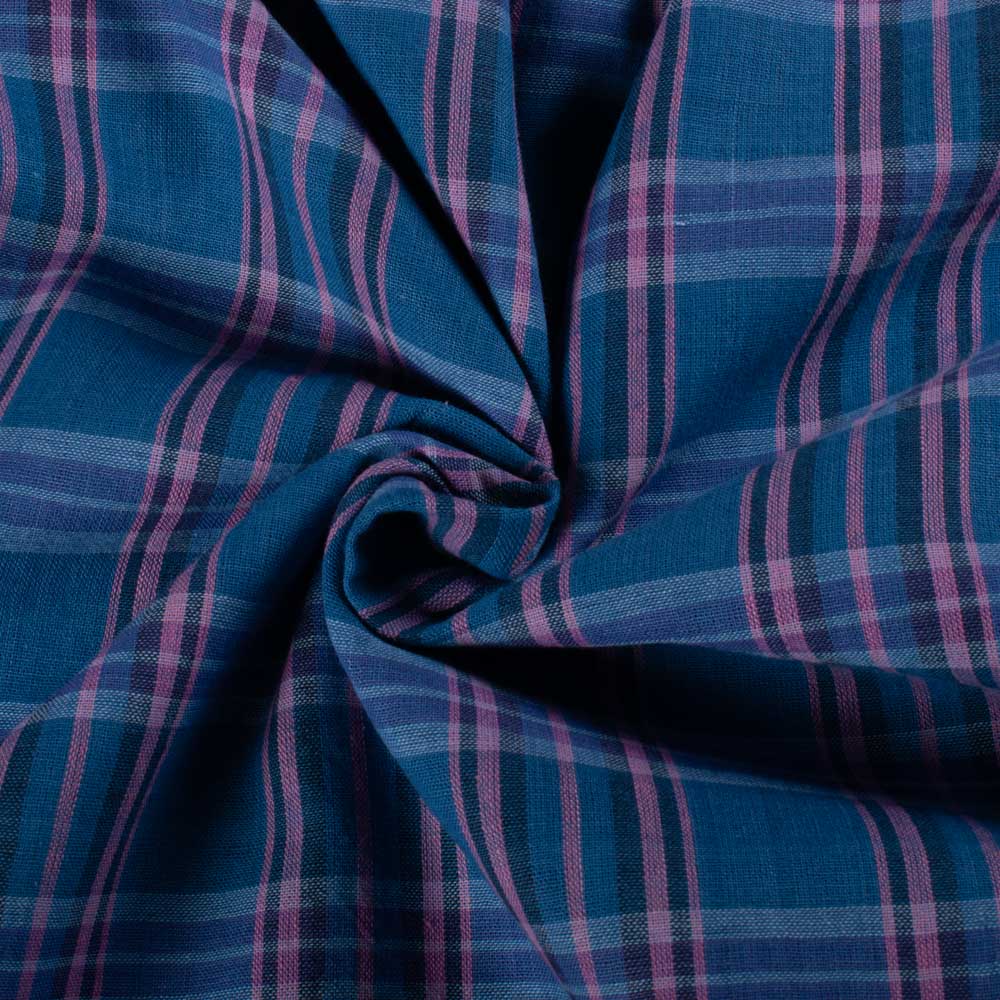 Pink Blue White Check Pure Cotton 95 GSM Handwoven Fabric