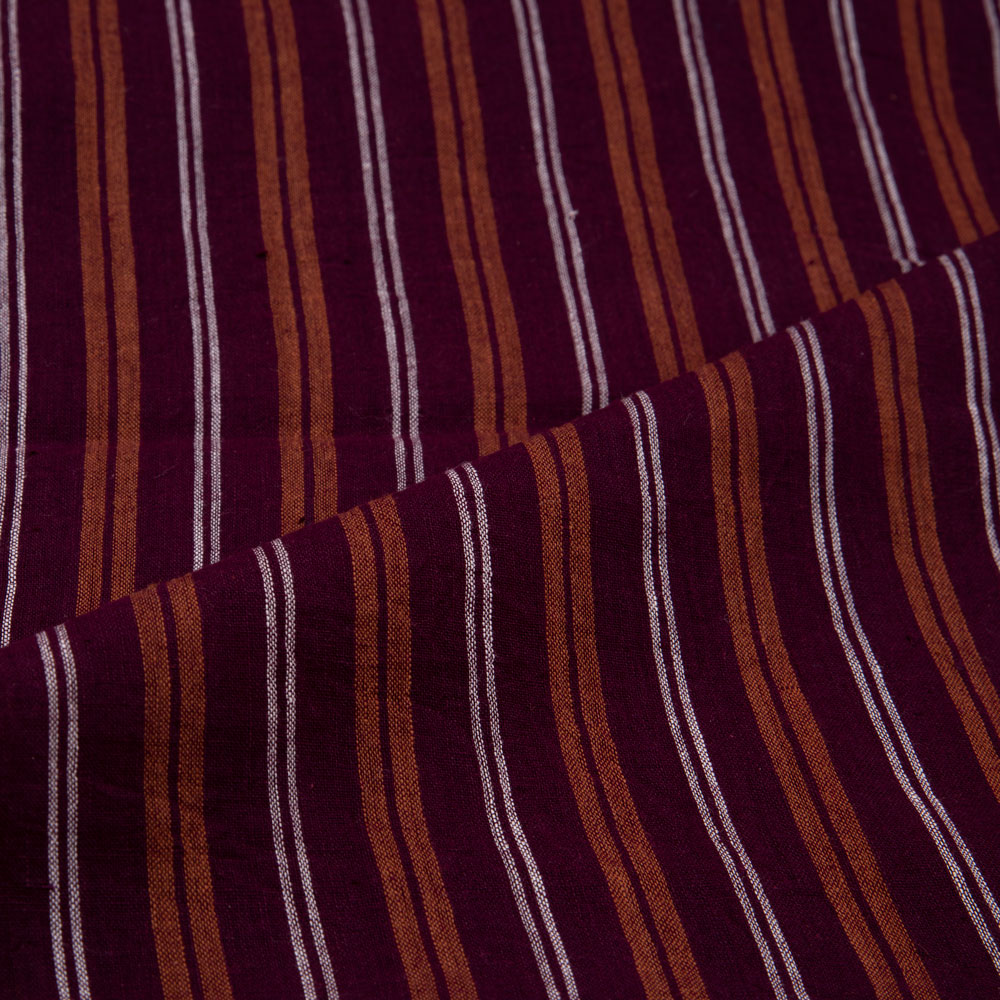 STRIPE MAROON & BROWN PURE COTTON 68 GSM HANDWOVEN FABRIC