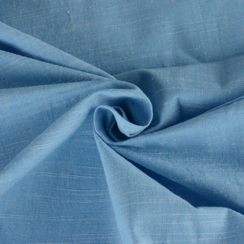 Slub Powder Blue Pure Cotton 130 GSM Handwoven Fabric