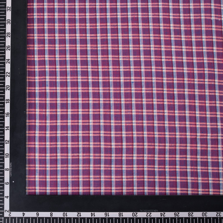 CHECK PURPLE PURE COTTON 110 GSM HANDWOVEN FABRIC
