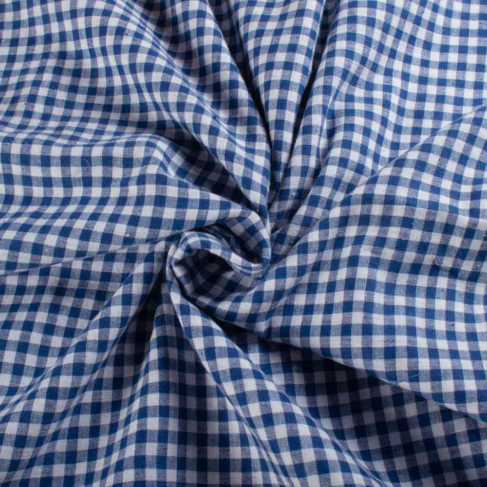 Check Blue & White Pure Cotton 100 GSM Handwoven Fabric 842