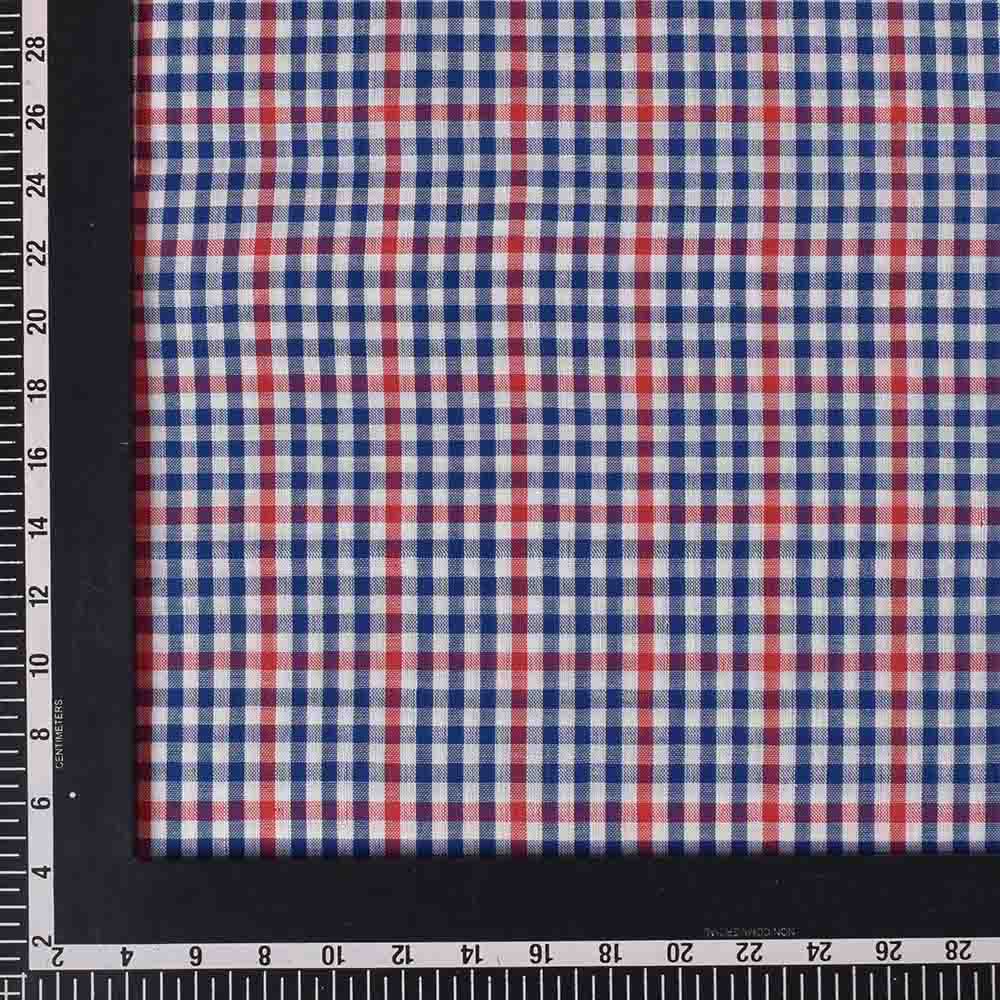 CHECK WHITE BLUE AND RED PURE COTTON 103 GSM HANDWOVEN FABRIC