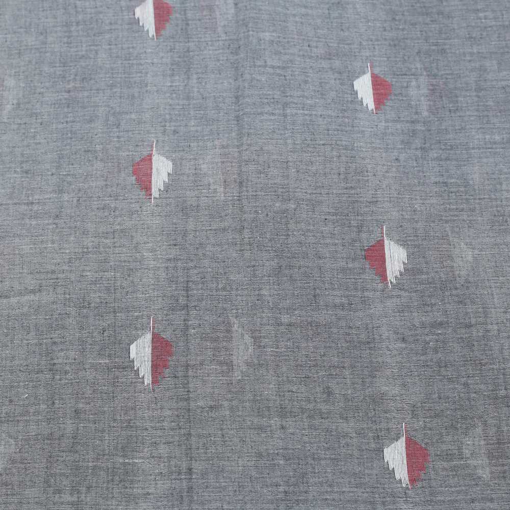 GEOMETRIC LIGHT GREY JAMDANI PURE COTTON 55 GSM FABRIC