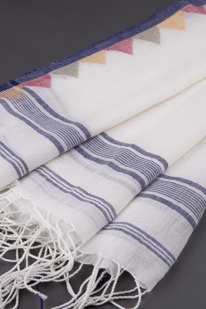 GEOMETRIC WHITE JAMDANI HANDWOVEN PURE COTTON SCARF 117