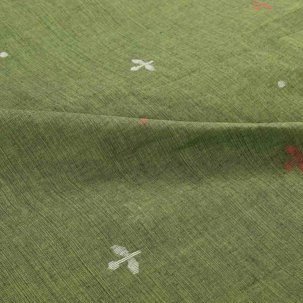 GREEN FLORAL JAMDANI PURE COTTON 57 GSM HANDWOVEN FABRIC