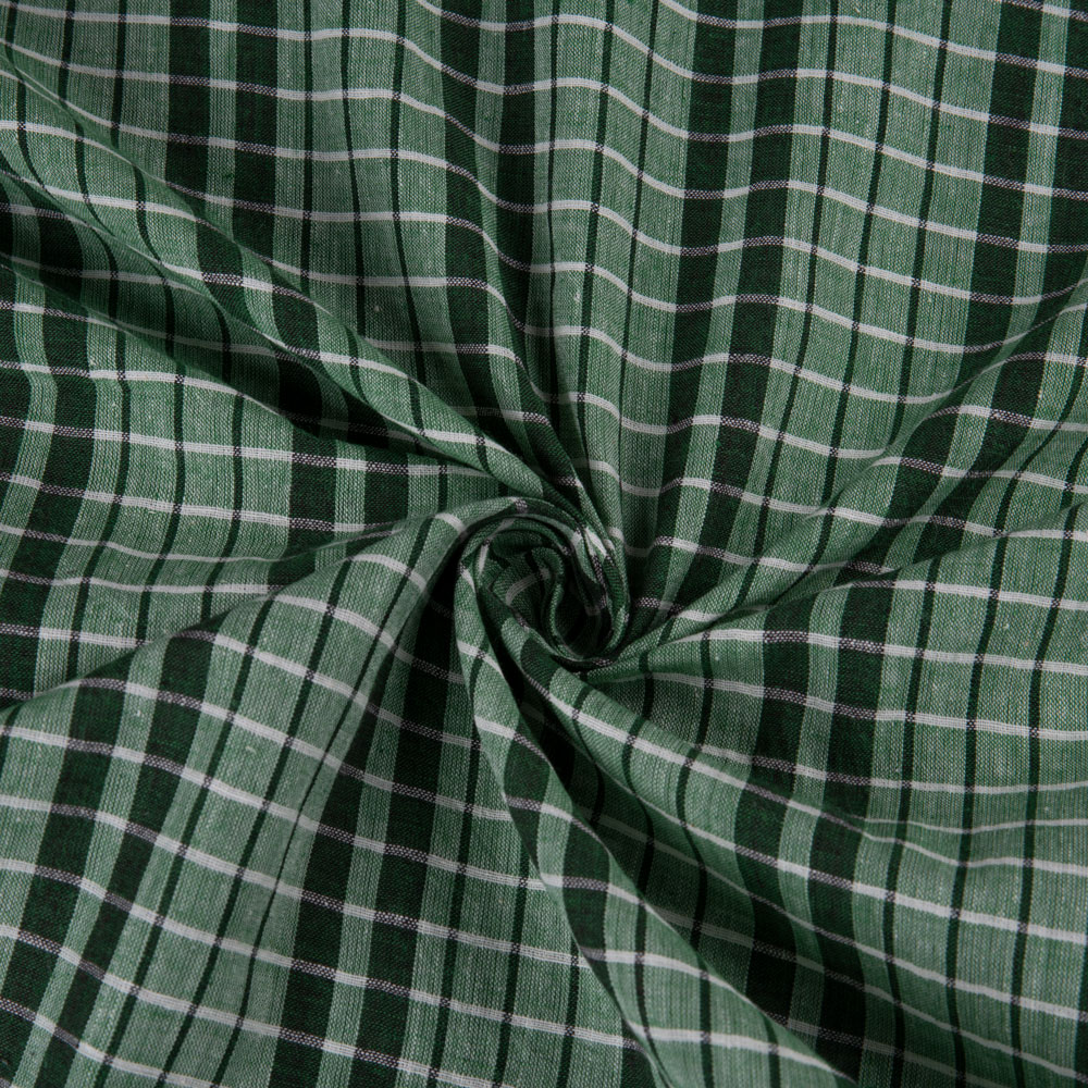 Check Green Pure Cotton 74 GSM Handwoven Fabric