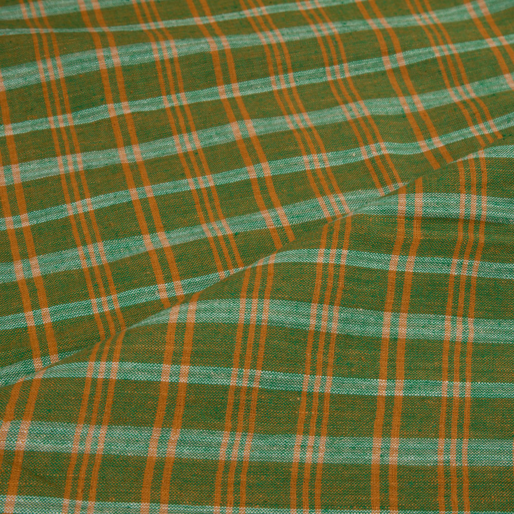 CHECK GREEN PURE COTTON 95 GSM HANDWOVEN FABRIC 235
