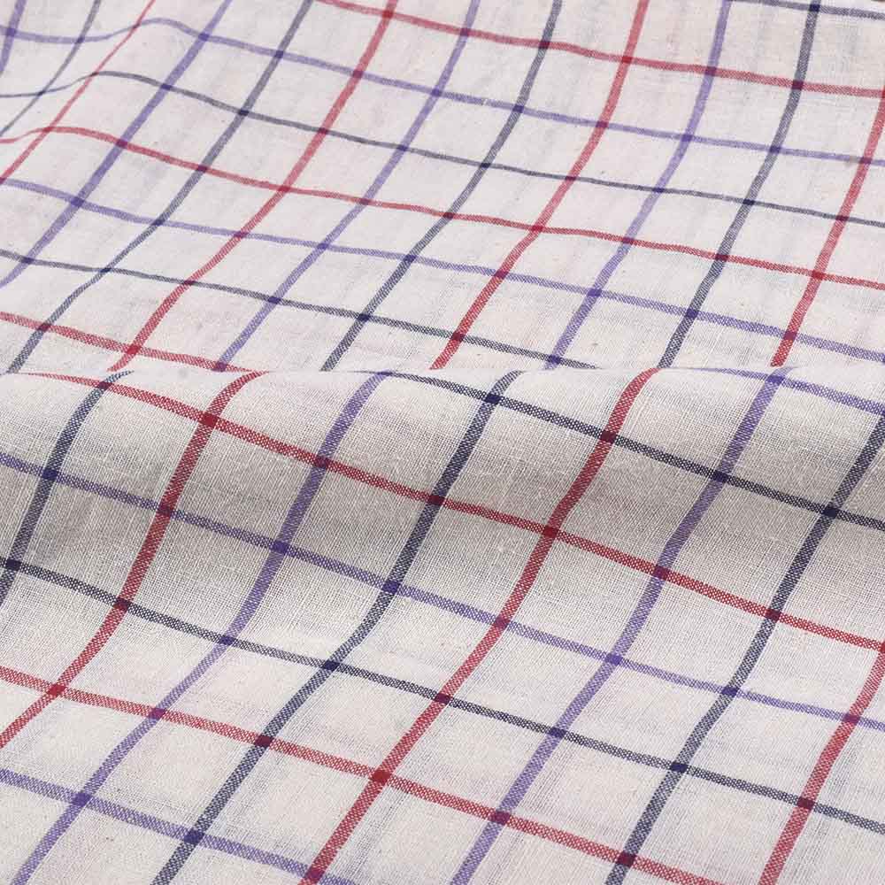 CHECK MULTICOLOUR & WHITE PURE COTTON 68 GSM HANDWOVEN FABRIC