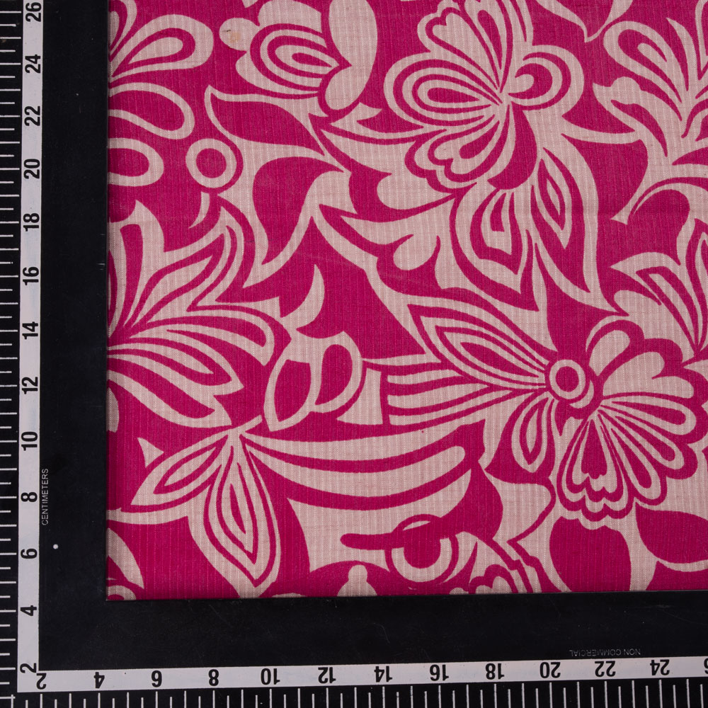 FLORAL PINK SCREENPRINTED COTTON KHADI 104 GSM HANDWOVEN FABRIC