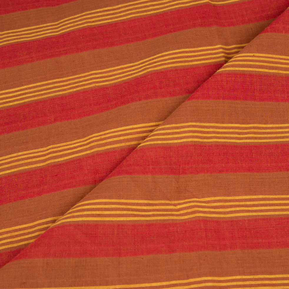 STRIPE RED & BROWN PURE COTTON 78 GSM HANDWOVEN FABRIC