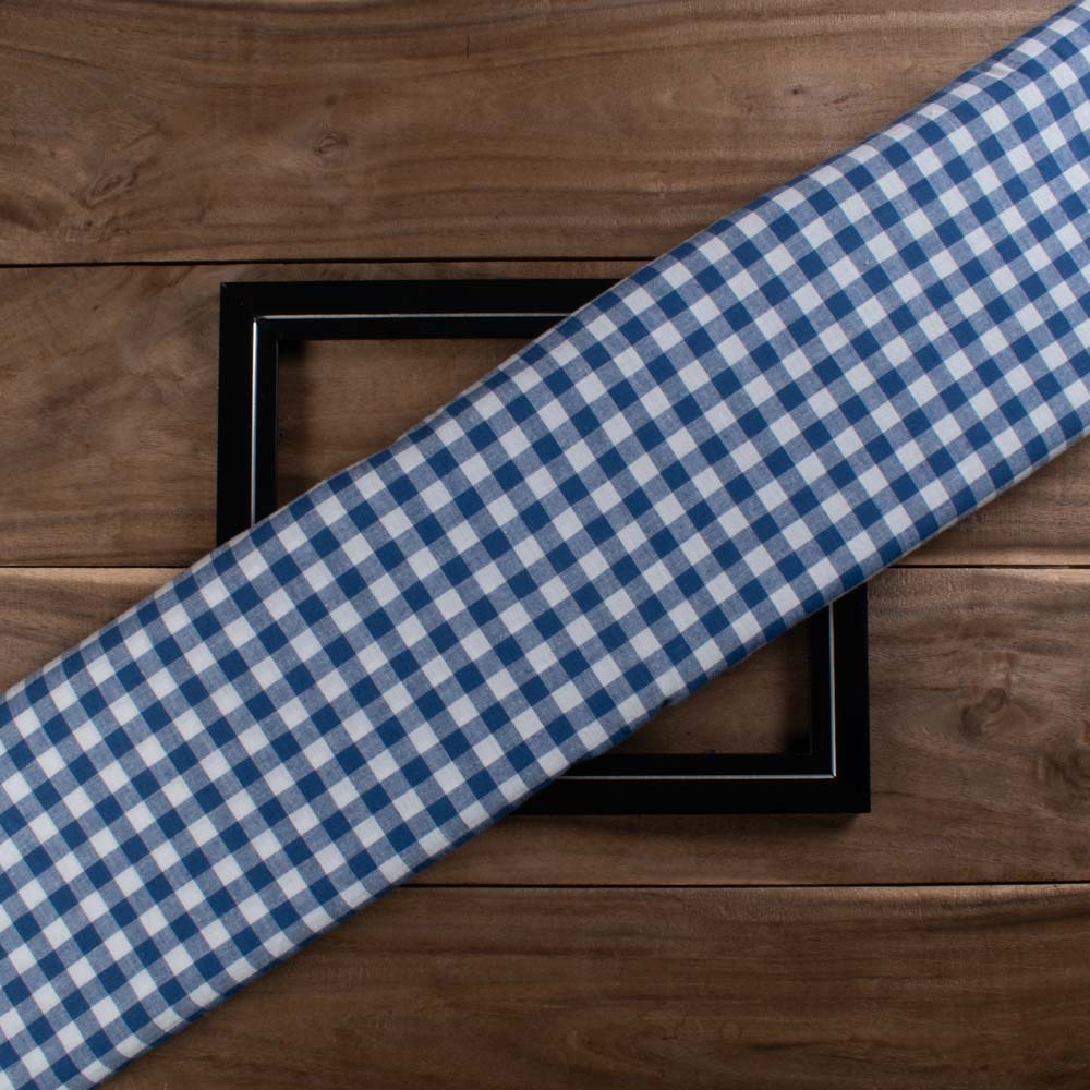 Check Blue and White Pure Cotton 110 GSM Handwoven Fabric