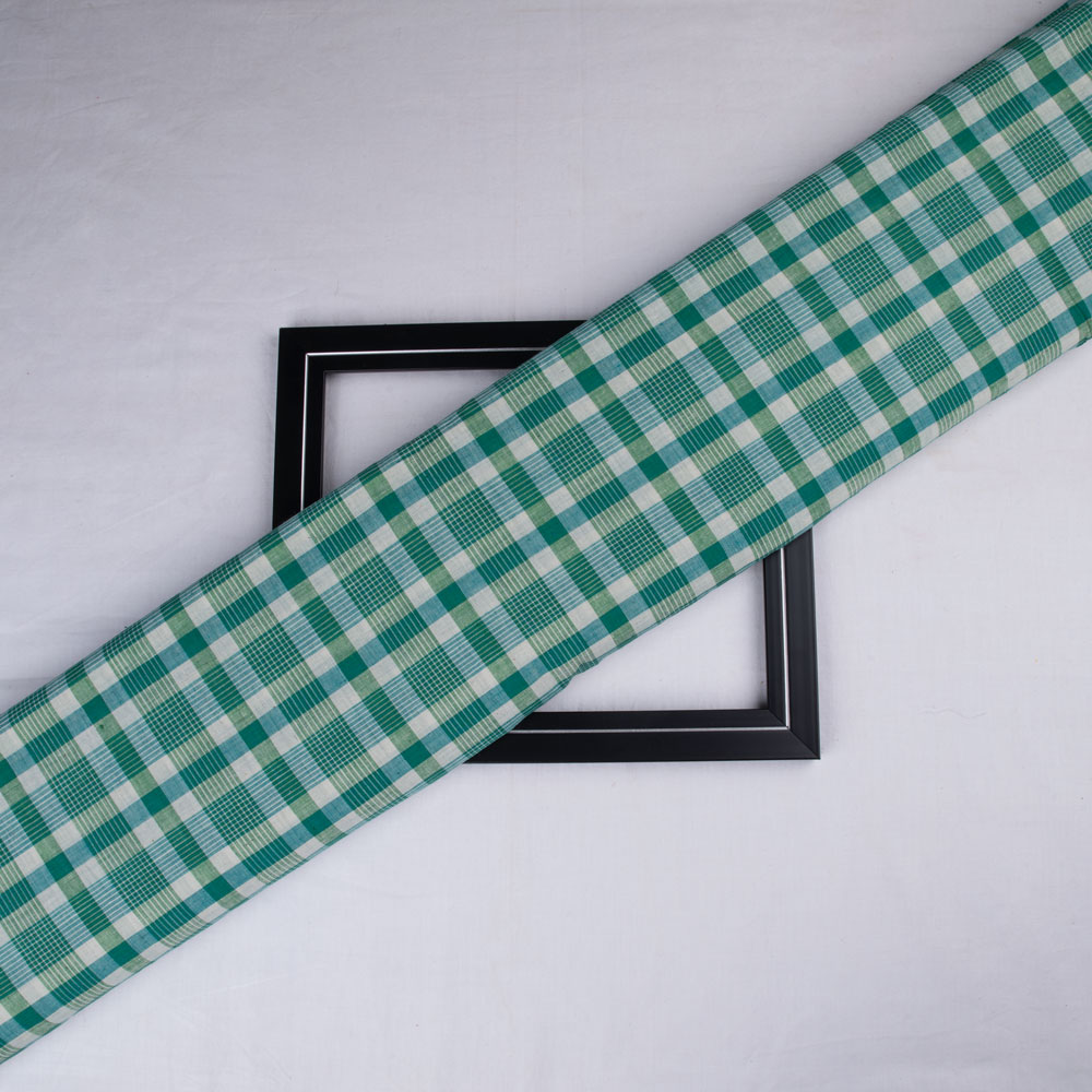 Check Green Pure Cotton 65 GSM Handwoven Fabric