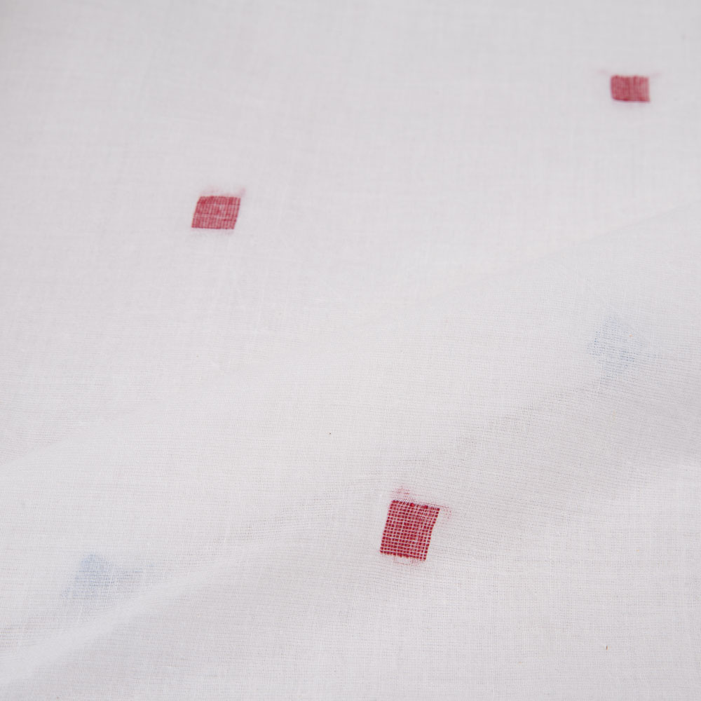 GEOMETRIC WHITE JAMDANI PURE COTTON 57 GSM HANDWOVEN FABRIC