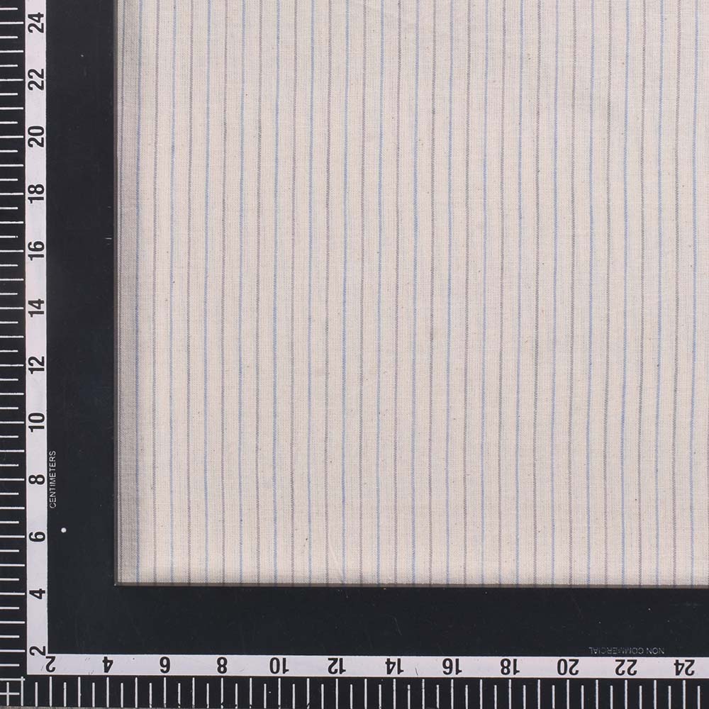 STRIPE BLUE & GREY KHADI COTTON 97 GSM HANDWOVEN FABRIC