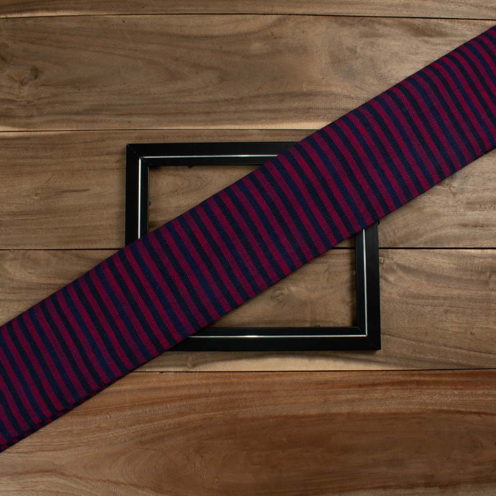Stripe Blue & Red Pure Khadi Fabric - 300 GSM Handspun & Handwoven