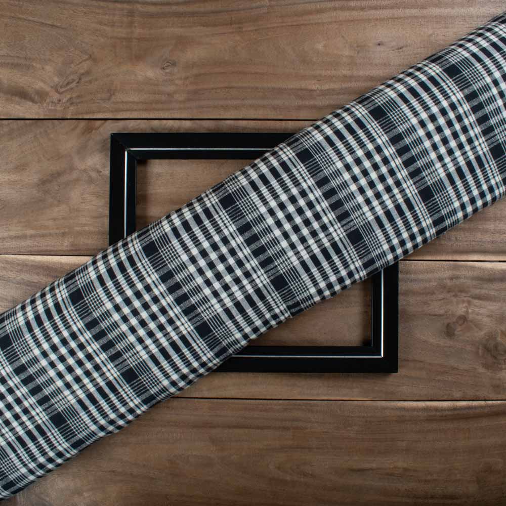 Black & White Check Cotton Hemp 115 GSM Handwoven Fabric