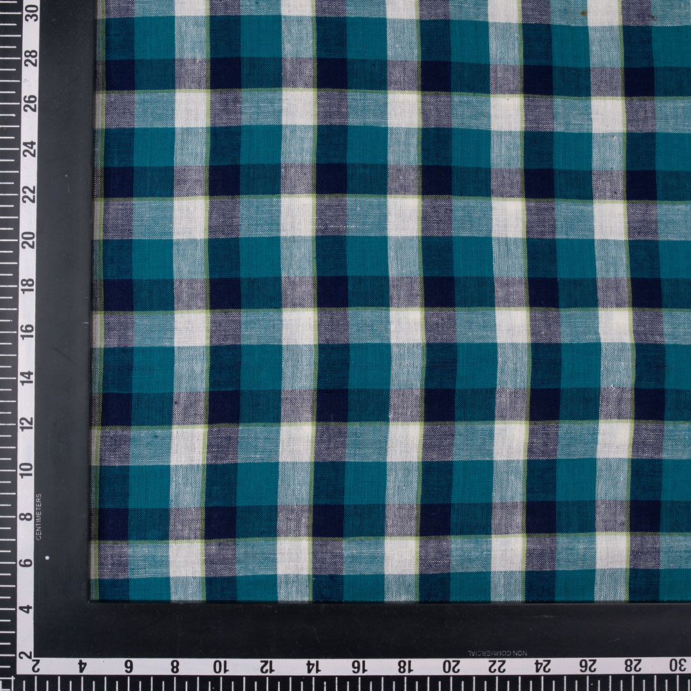 CHECK TEAL PURE COTTON 92 GSM HANDWOVEN FABRIC
