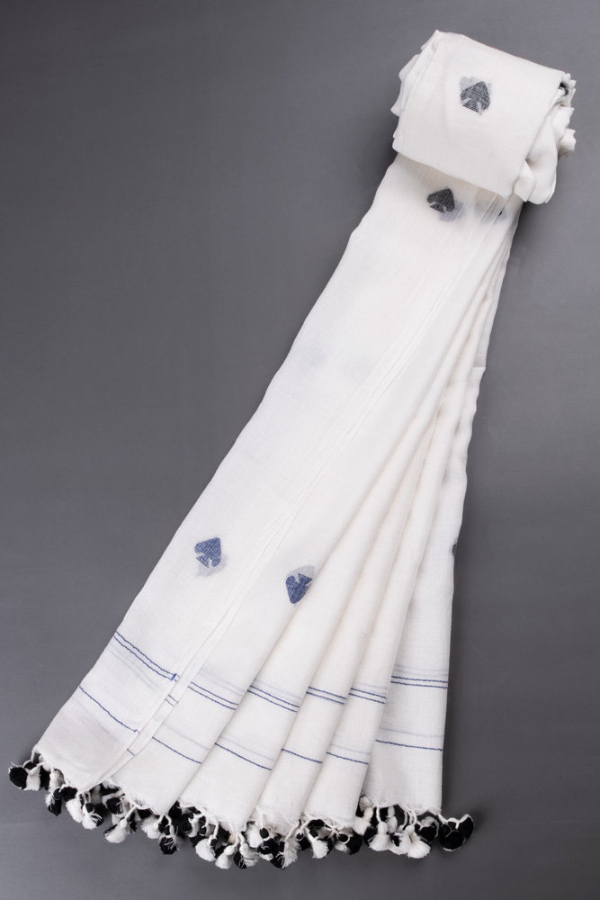 Geometric White Jamdani Handwoven Pure Cotton Scarf